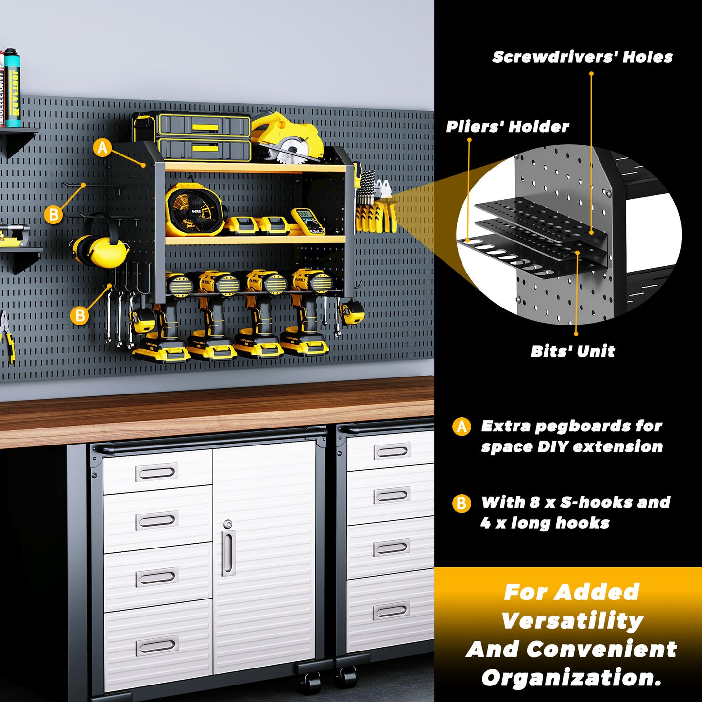 KAFAHOM 4 DRILL HOLDER-POWER TOOL ORGANIZER-YELLOW