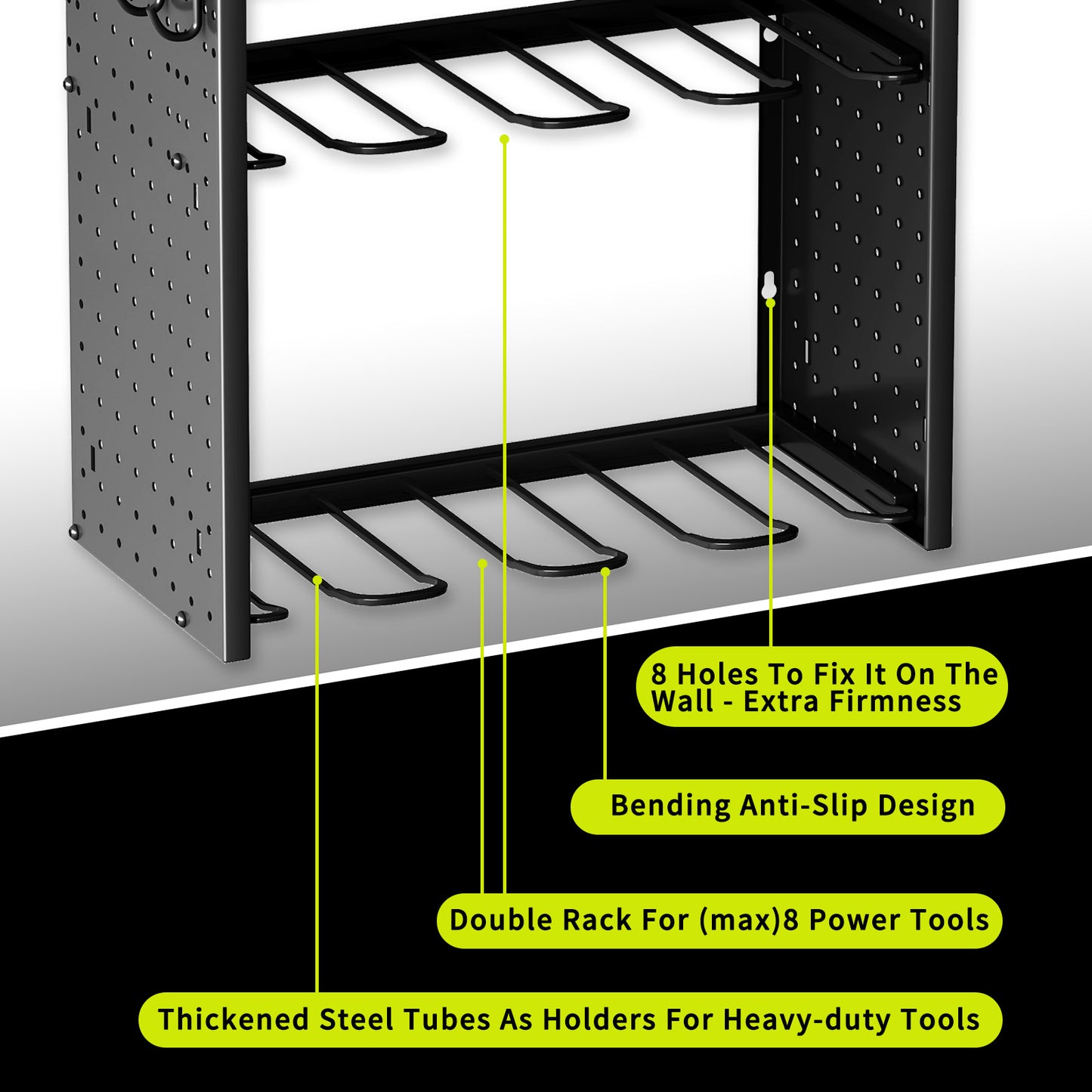 KAFAHOM 8 DRILL HOLDER-TOOL RACK-BLACK