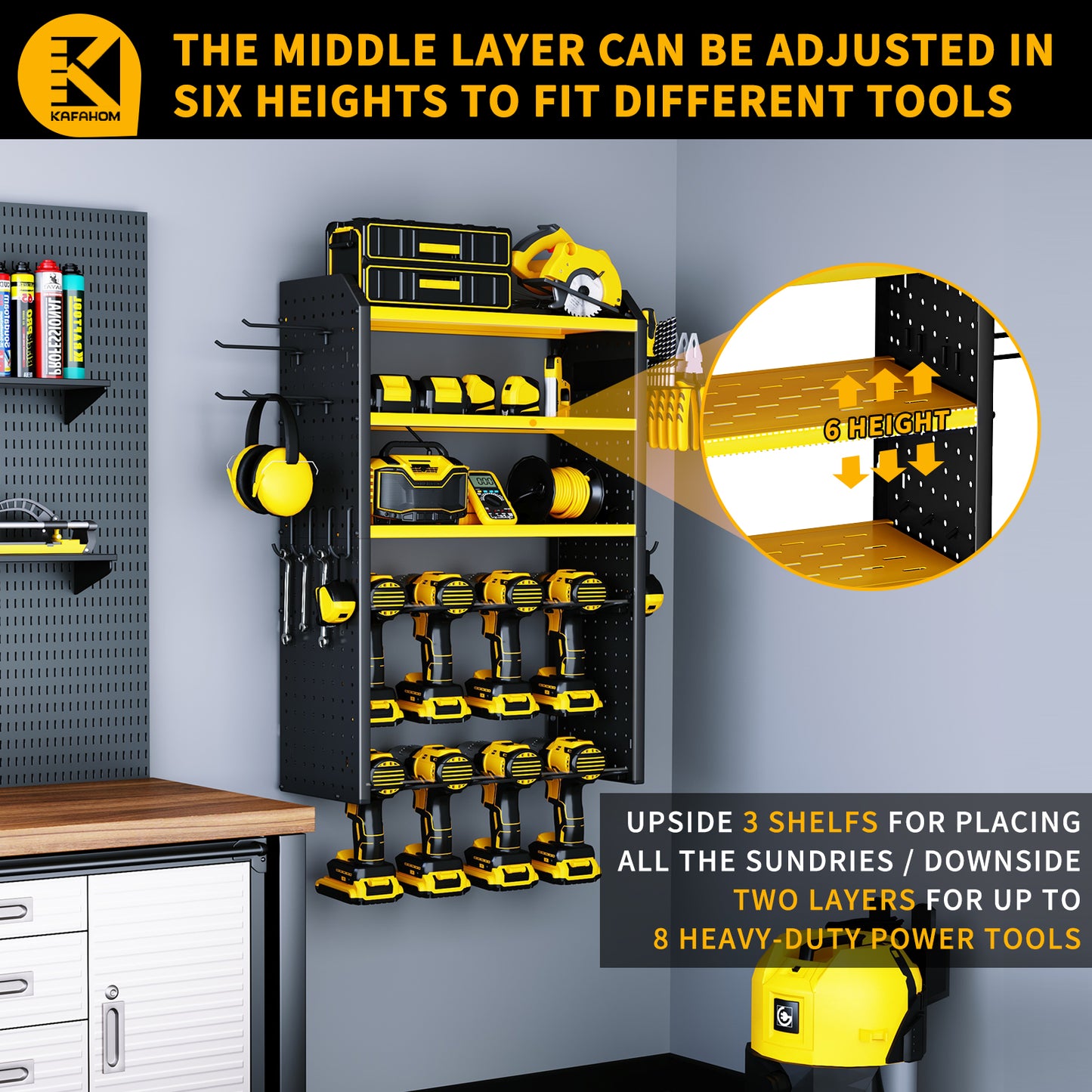 KAFAHOM 8 DRILL HOLDER- TOOL RACK-YELLOW