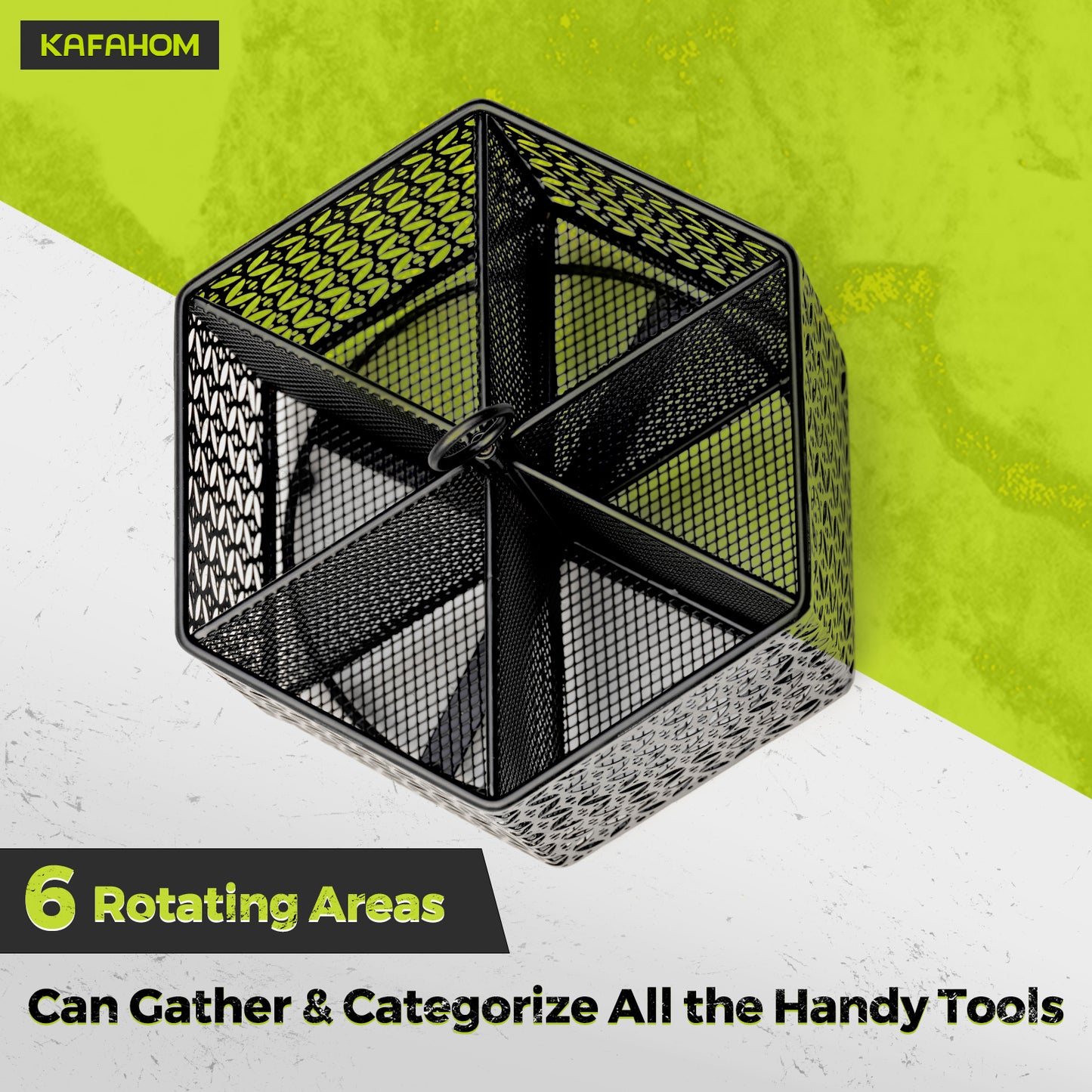 KAFAHOM 360 Rotating Tool Organizer with Handle, 6 Compartment Storage Rack