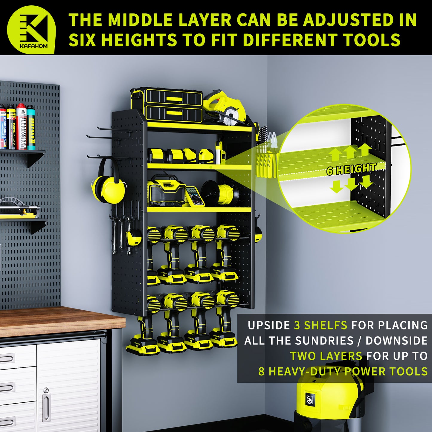 KAFAHOM 8 DRILL HOLDER-TOOL RACK-GREEN