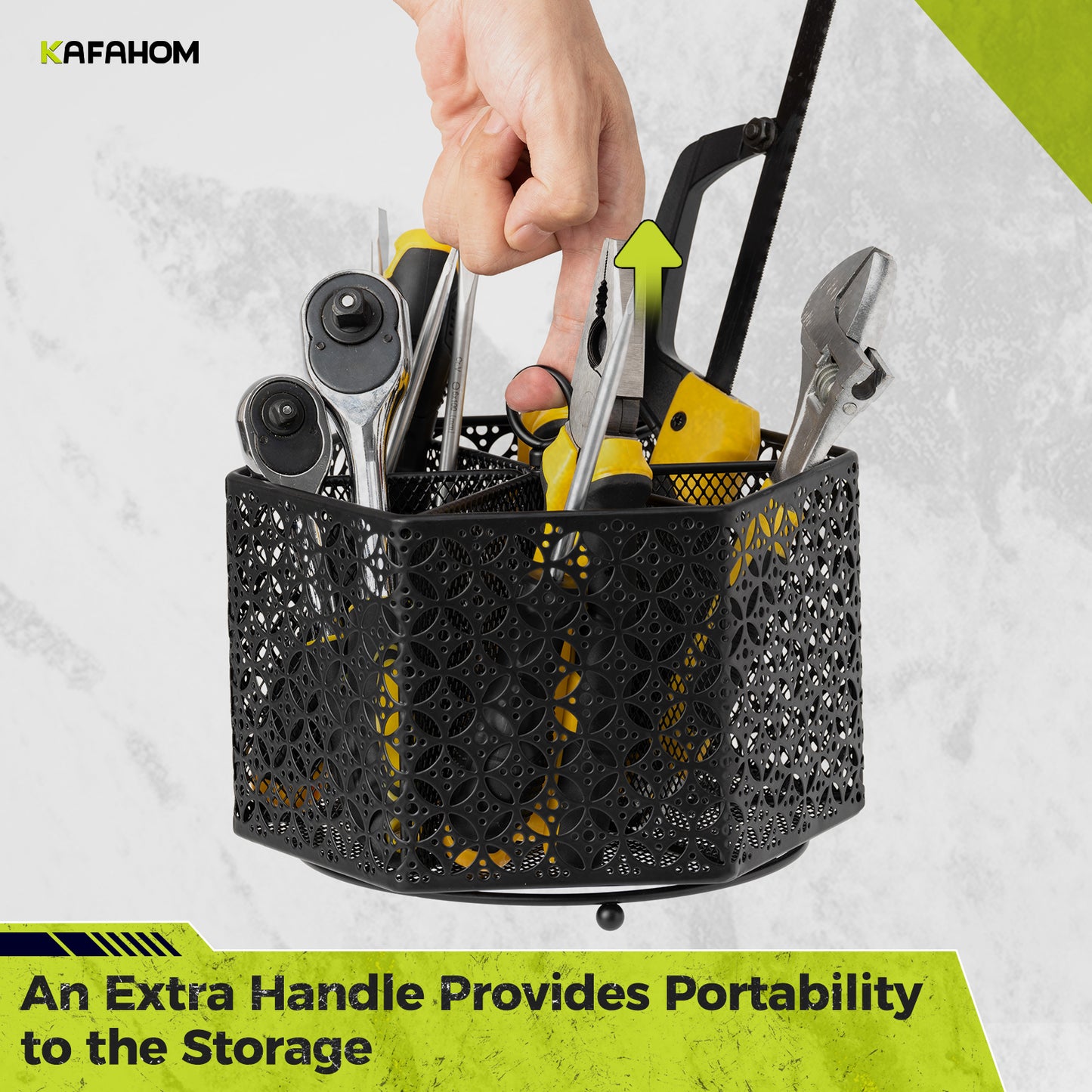 KAFAHOM 360 Rotating Tool Organizer with Handle, 6 Compartment Storage Rack