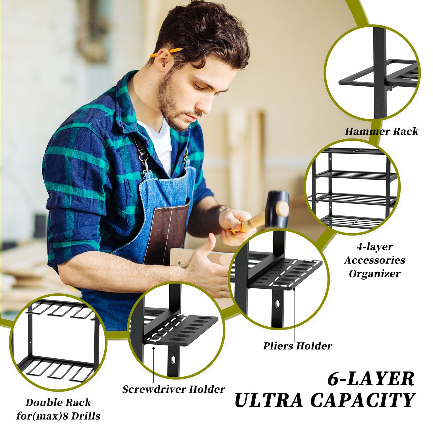 KAFAHOM POWER TOOL ORGANIZER-6 LAYERS-8 SLOTS