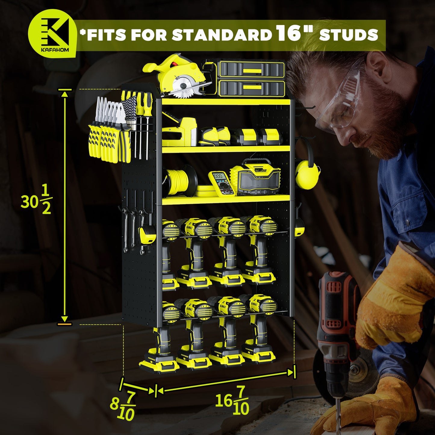 KAFAHOM 8 DRILL HOLDER-TOOL RACK-GREEN