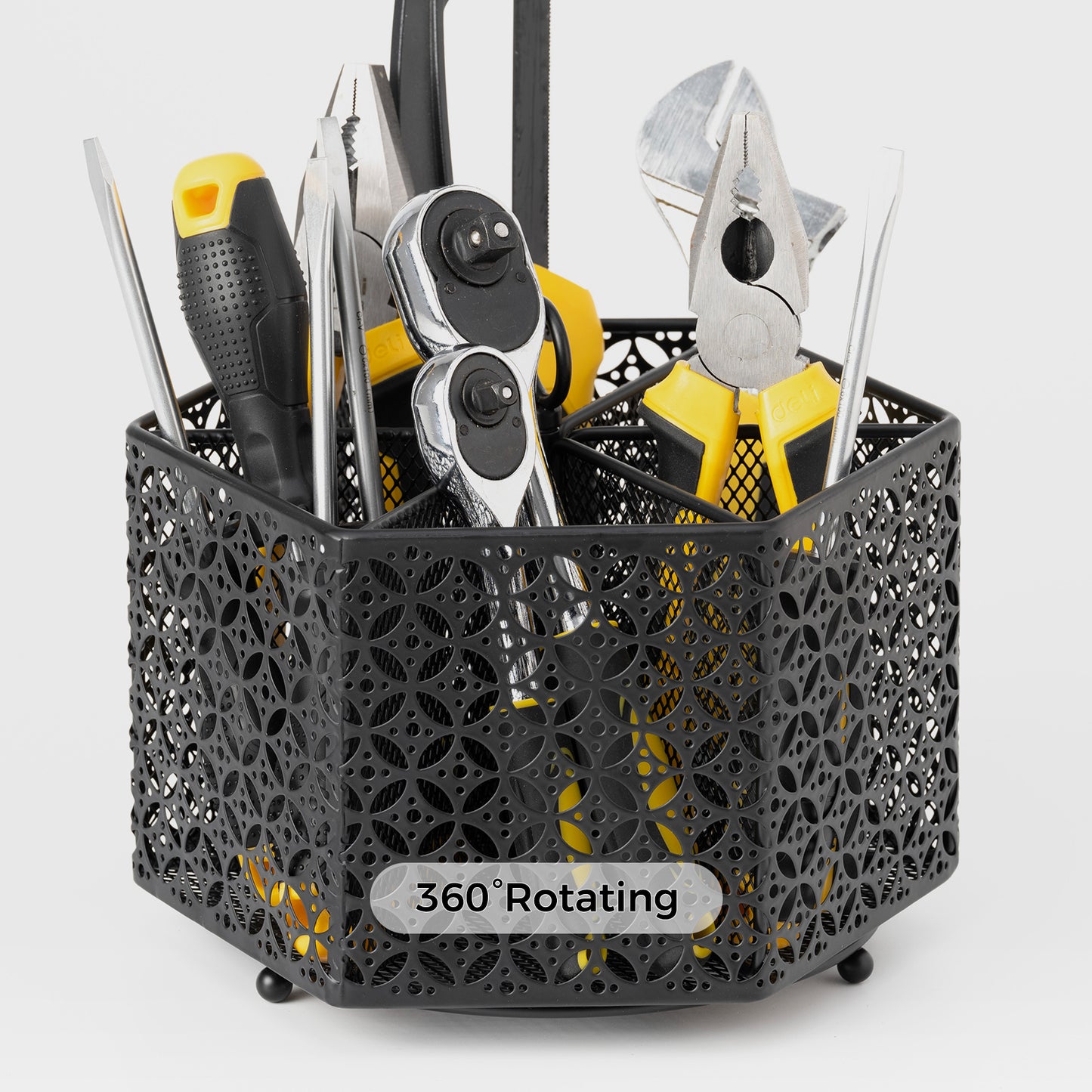 KAFAHOM 360 Rotating Tool Organizer with Handle, 6 Compartment Storage Rack